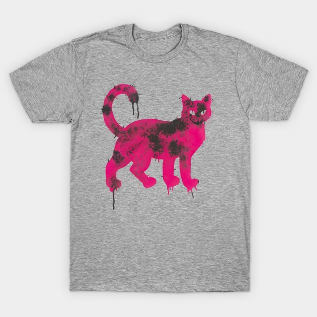 Pink Cat Spray Paint Graffiti T-Shirt by Ravenglow